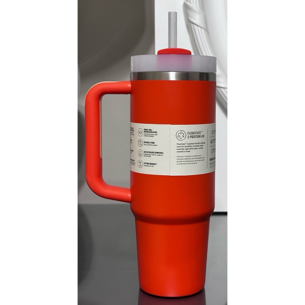 Stanley Quencher H2.0 FlowState Tumbler 30oz, TIGERLILY ORANGE - Picture 3 of 5